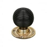 Ebony Beehive Door Knobs with Polished Brass Roses