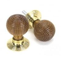 Beehive Rosewood Knob Set with Polished Brass Roses