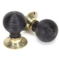 Beehive Ebony Knob Set with Aged Brass Roses