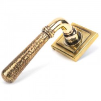 Hammered Newbury Lever on Square Rose Set - Aged Brass