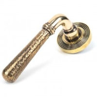 Hammered Newbury Lever on Beehive Rose Set - Aged Brass