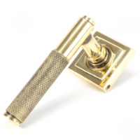 Brompton Unsprung Lever Door Handle on Square Rose Set - Aged Brass