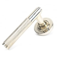 Brompton Unsprung Lever Door Handle on Round Rose Set - Polished Nickel