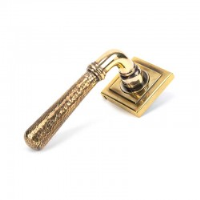 Aged Brass Hammered Newbury Lever on Square Rose Set - Unsprung
