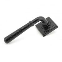 Traditional Blacksmith Hammered Newbury Lever Door Handle on Square Rose Set - Sprung