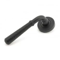 Matt Black Hammered Newbury Lever Door Handle on Beehive Rose Set - Sprung