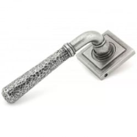 Blacksmith Pewter Patina Hammered Newbury Lever Door Handle on Square Rose Set - Sprung