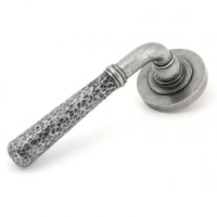 Blacksmith Pewter Patina Hammered Newbury Lever Door Handle on Round Rose Set - Sprung