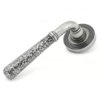 Blacksmith Pewter Patina Hammered Newbury Lever Door Handle on Beehive Rose Set - Sprung