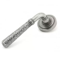 Blacksmith Pewter Patina Hammered Newbury Lever Door Handle on Art Deco Rose Set - Sprung