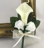 Artificial Juliet Calla Lily and Rose Bud Buttonhole - Ivory