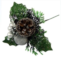 Artificial Bauble / Berry / Pinecone Christmas Pick  - Silver