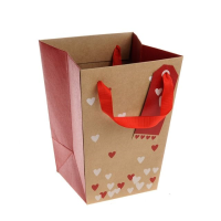 Carrybag Send Love  - 20cm x 11cm, Natural/Red 
