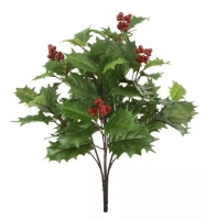 Artificial Holly Bush with Berries - 48cm, Green