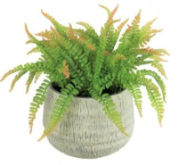 Artificial Large Potted Fern In Stone Pot - 38cm, Natural Green