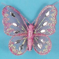 Artificial Mesh Glittered Butterflies - 8cm, Green, Tray of 12