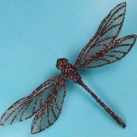 Artificial Mesh Glittered Dragonflies - 10cm, Red