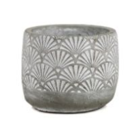 Fan Pattern Glazed Cement Cylinder Vase - 15.5D x 12.5H, Grey