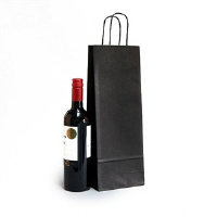 Italian Black Paper One Bottle Bag with Twisted Handles