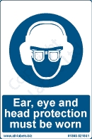Trusted Suppliers Of Ear Eye and Head Protection Must Be Worn Sign 