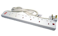 P6SG-05  6Way Surge Protector Mains Extension Unit white office grade with 5 Mtr Lead ( Office style power extension block ) Basic office PDU