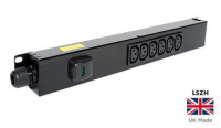 PDB-IEC6V16A 6 Way  Vertical Slimline C13 IEC Sockets  with 16amp Commando Plug.  0U Power Distribution Unit 6 Port PDU- LSOH