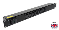 PDB-IEC8H16A 8 Way Horizontal C13 Socket PDU with 16Amp IND309 Plug 1U Rackmount Power Distribution Unit 8 Port C13 PDU - LSOH