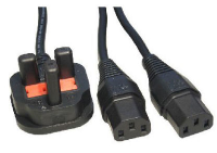 PUK-2Y-02 2m UK13 Amp Plug - 2x C13  Y Splitter cable (1.5m cable with split to 2 x 0.5m C13 legs )