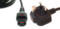 PUK-IECL-BK-03 IEC Lock 3 Mtr Power Lead UK Mains 13 Amp Plug 5 Amp fused - Locking IEC 320 C13 Socket. Colour Black