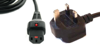 PUK-IECL-BK-01 IEC Lock 1 Mtr Power Lead UK Mains 13 Amp Plug 5 Amp fused - Locking IEC 320 C13 Socket. Colour Black