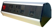 DESK-PT-U-DT3-4P4D3M  Desk Top Port Management Units Aluminium STD Angled style Modular ( 4 x Power Socket and 4 x Data ( Cat6 ) RJ45 Sockets  with3 Mtr feed cables