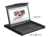 F1417-S1601e_EU CyberView Full HD 1920 x 1080P, Short Depth, 17” KVM Drawer with 16Port VGA KVM Switch, Screen, Keyboard, TP Mouse, VGA & DVI Input, 400mm, CX-6A