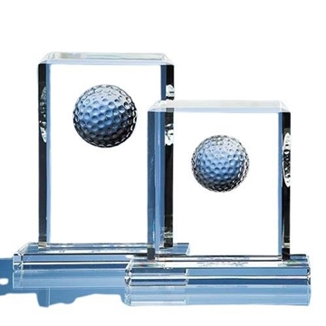 15cm Optical Crystal Golf Ball Rectangle Award