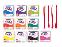 Fimo Soft Polymer Clay 57g         Beginners Set Of 10 Colours And    Tool Set