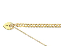 9ct Yellow Gold 3.5mm Double Curb  Bracelet 7.5&amp;quot;/19cm                 Padlock &amp; Safety Chain Hallmarked