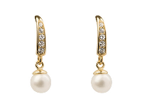 9ct Yellow Gold Drop Earrings With 4mm Fresh Water Pearl And          Cubic Zirconia