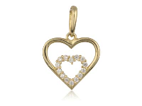 9ct Yellow Gold Double Heart        Outline Pendant With Cubic Zirconia