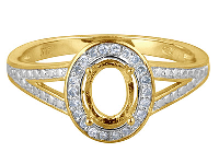 9ct Yellow Gold Semi Set           Diamond Ring Mount Hallmarked 22   Round Total 0.10ct Centre To       Accommodate 7x5mm Oval
