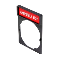 Schneider Harmony Legend Holder for 22mm Units White Text on Red Marked 'EMERGENCY STOP'
