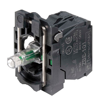 Schneider Harmony XB5 Green Light Block with Fixing Collar & 1 x N/O Contact Integral 230-240VAC LED