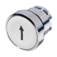 Schneider Harmony XB4 White Flush Pushbutton Actuator with 'Black Arrow' 22.5mm Spring Return Chrome Bezel