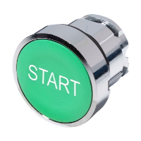 Schneider Harmony XB4 Green Flush Pushbutton Actuator with 'Start' symbol 22.5mm Spring Return Chrome Bezel