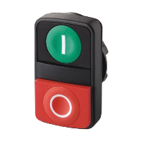 Schneider Harmony XB5 Green Flush/Red Projecting Double Pushbutton Actuator 22.5mm Spring Return Dark Grey Plastic