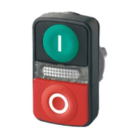 Schneider Harmony XB5 Green Flush/Red Projecting Double Pushbutton Actuator 22.5mm Spring Return Dark Grey Plastic Bezel