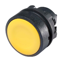 Schneider Harmony XB5 Yellow Pushbutton Actuator 22.5mm Spring Return Dark Grey Plastic Bezel