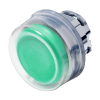 Schneider Harmony XB4 Green Extended Pushbutton Actuator with Clear Boot 22.5mm Spring Return Chrome Bezel