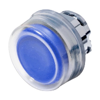 Schneider Harmony XB4 Blue Extended Pushbutton Actuator with Clear Boot 22.5mm Spring Return Chrome Bezel