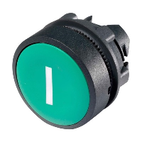 Schneider Harmony XB5 Green Pushbutton Actuator with 'I' symbol 22.5mm Spring Return Dark Grey Plastic Bezel
