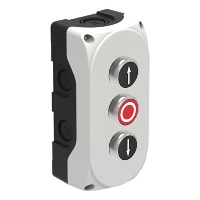 Lovato S3P Platinum Enclosure Black with White 'Up Arrow' 1 x N/O Red Pushbutton 'O' 1 x N/C Black with White 'Down Arrow' 1 x N/O