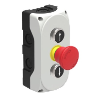 Lovato S3P Platinum Enclosure Black with White 'Up Arrow' 1 x N/O Red Emergency Stop 1 x N/C Black with White 'Down Arrow' with 1 x N/O